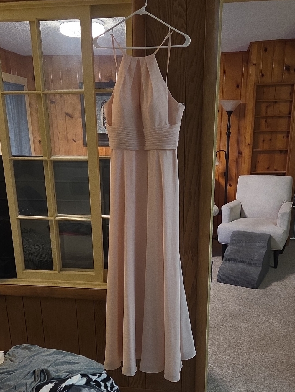 Blush Halter Chiffon Prom Gown
